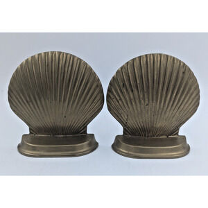 Pair Brass Clam Shell Seashell MCM Bookends Nautical Coastal Beach Decor 5”